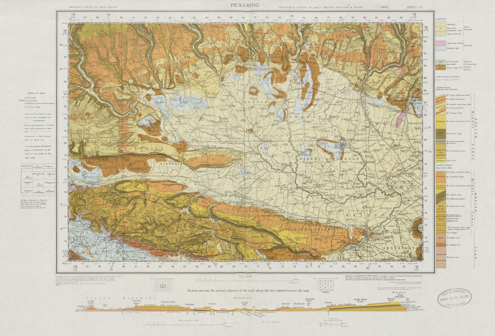 Pickering geological survey sheet 53 North York Moors Howardian Hills 1973 map